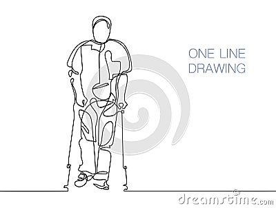 Man walking with help of crutches Vector Illustration