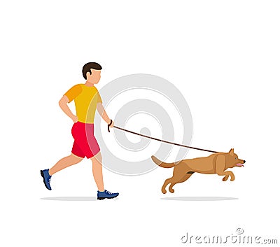 Man walking or running with a dog. Vector Illustration