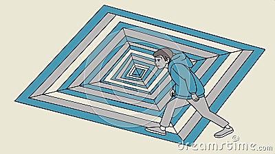 Man walking into spiral, journey and introspection concept vector design Generative AI Vector Illustration