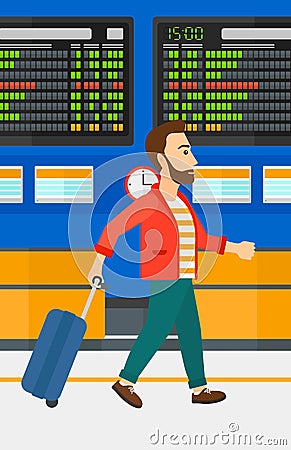 Man walking with suitcase. Vector Illustration