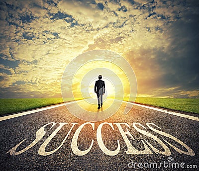 Man walks on a success way. Concept of successful businessman and company startup Stock Photo