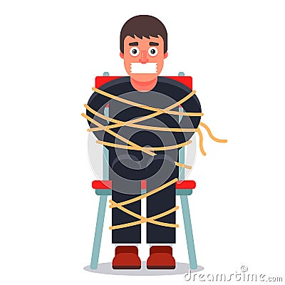 The man was kidnapped and tied up in a chair. ransom demand. Vector Illustration