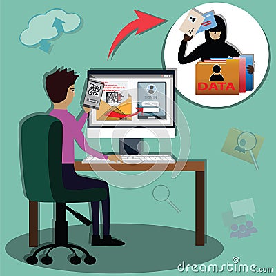 When a man was opening mail,his computer was attacking from malware - vector Vector Illustration