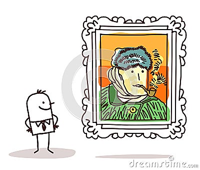 Man watching a famous painting Vector Illustration