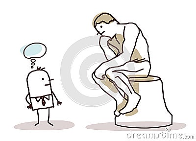 Man watching the Rodin's thinker Vector Illustration