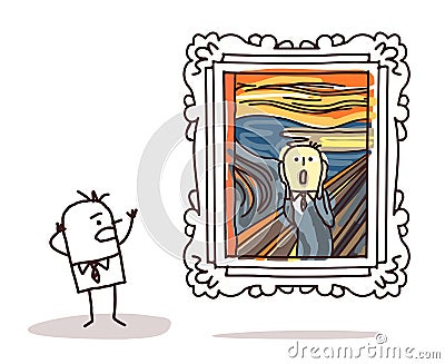 Man watching the Scream imitation Vector Illustration