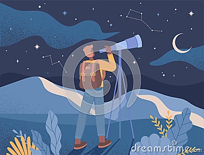 Man watching starry sky Vector Illustration