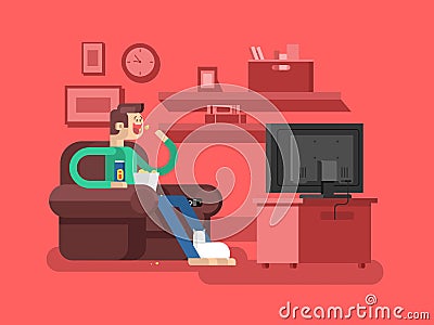Man watching TV Vector Illustration