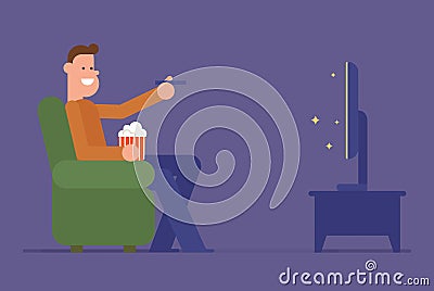 Man watching tv Vector Illustration