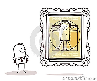 Man watching the Vitruvian man Vector Illustration