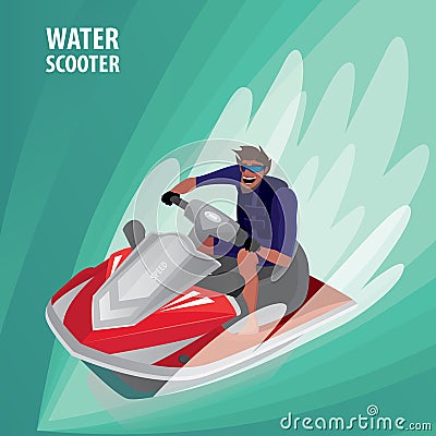 Man on a water scooter Vector Illustration