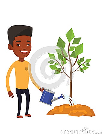 Man watering tree vector illustration. Vector Illustration