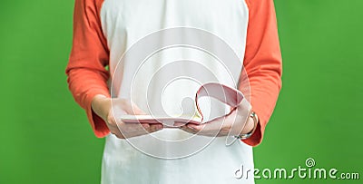 Man wear casual cloth open book at green background,Educaton con Stock Photo