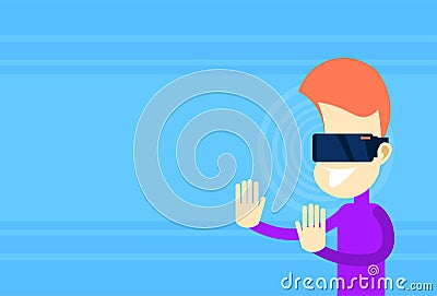 Man Wear Digital Glasses Go Using Hand Virtual Reality Vector Illustration