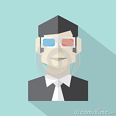 Man Wearing 3D Glasses Icon Vector Illustration