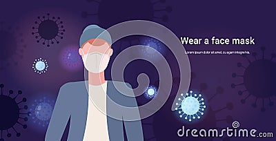 Man wearing face mask basic protective measures against coronavirus protect yourself copy space Vector Illustration