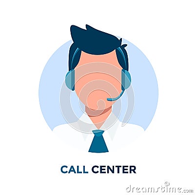 Man wearing headsets conceptual of client services and communication. Vector Illustration