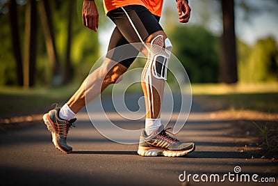 Man wearing protective gear knee pain Stock Photo