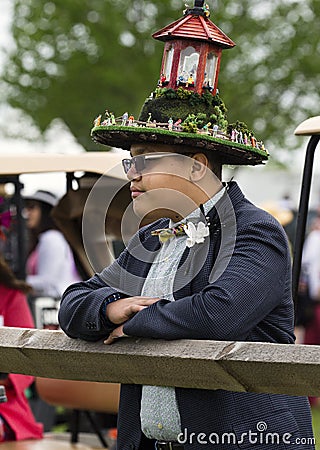 Man wearing large hat at The Virginia Gold Cup Editorial Stock Photo