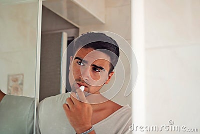 Man wearing lipstick. Stock Photo