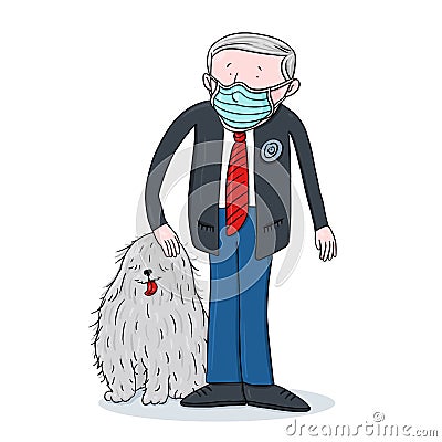 Man wearing mask petting a dog illustration Cartoon Illustration