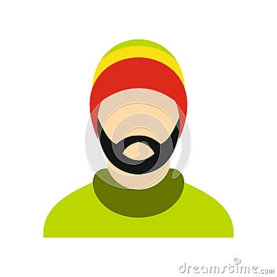 Man wearing rastafarian hat icon, flat style Vector Illustration