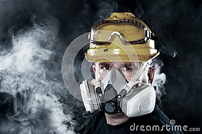 Man wearing respirator Stock Photo