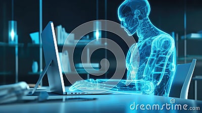 Chatbot Robot Assistant Using Computer for Business Concept Stock Photo