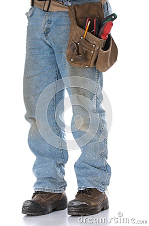 Man wearing toolbelt Stock Photo
