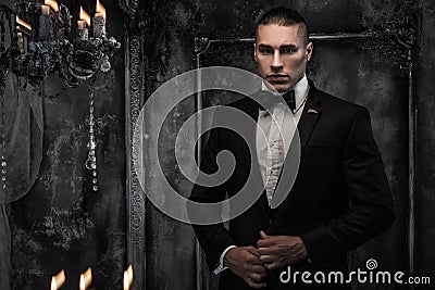 Man wearing tuxedo Stock Photo