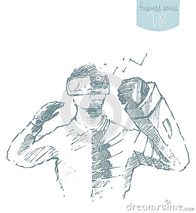 Man wearing virtual reality goggles drawn vector. Vector Illustration