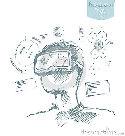 Man wearing virtual reality goggles drawn vector. Vector Illustration