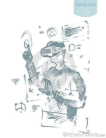 Man wearing virtual reality goggles drawn vector. Vector Illustration