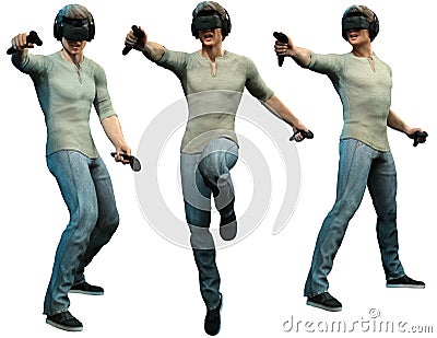 Man wearing virtual reality helmet 3D illustration Cartoon Illustration