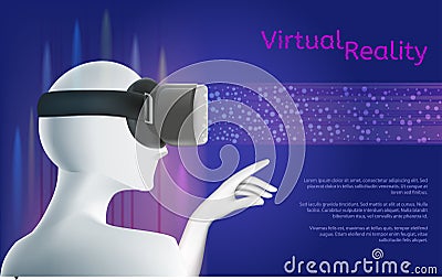 Man wearing vr headset. Virtual reality concept with textarea. Vector Illustration