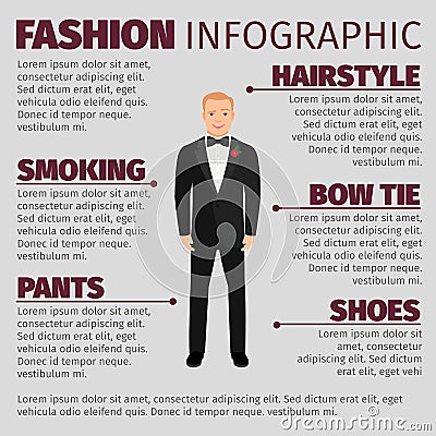 Man in wedding suit fashion infographic Vector Illustration