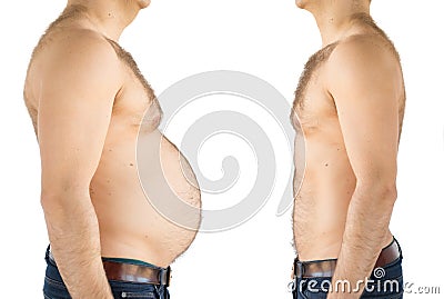 Man before and after weight loss Stock Photo