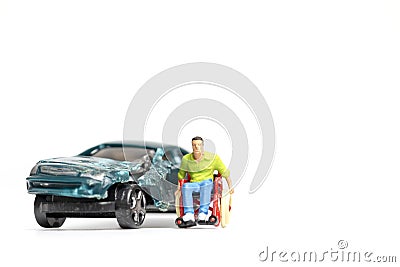 Man on wheelchair and car wreck , Don`t drink and drive concept Stock Photo