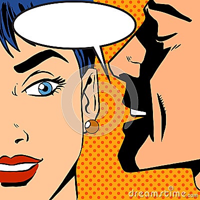 Man whispers girl Pop art vintage comic Stock Photo