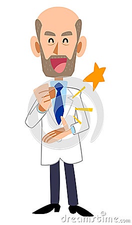 A man in a white coat who is convinced, beard Vector Illustration
