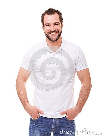 Man in a white polo shirt Stock Photo