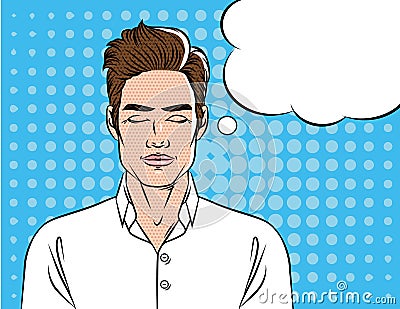 A man in a white shirt with closed eyes. Vector Illustration