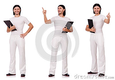 The a man in white sportswear isolated on white Stock Photo