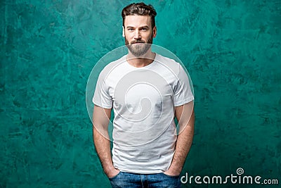 Man in white t-shirt Stock Photo