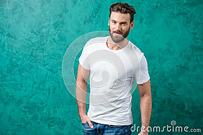 Man in white t-shirt Stock Photo