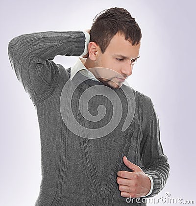 Man who has neck pain Stock Photo