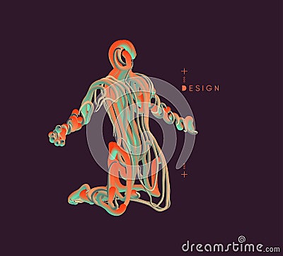 Man who prays. 3d model of man. Vector illustration. Wire connection to virtual reality. Vector Illustration