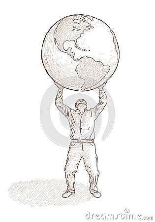 Man who raises the globe Vector Illustration