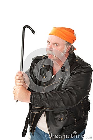 Man wielding a crowbar Stock Photo