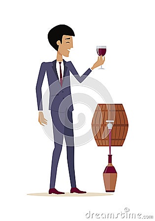 Man with Wine in Alcohol Department Store Vector Illustration